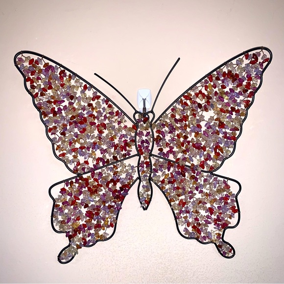 Butterfly Home Decor Wall Hanging Beaded Metal Colorful Nature Summer Art Design - Picture 1 of 8